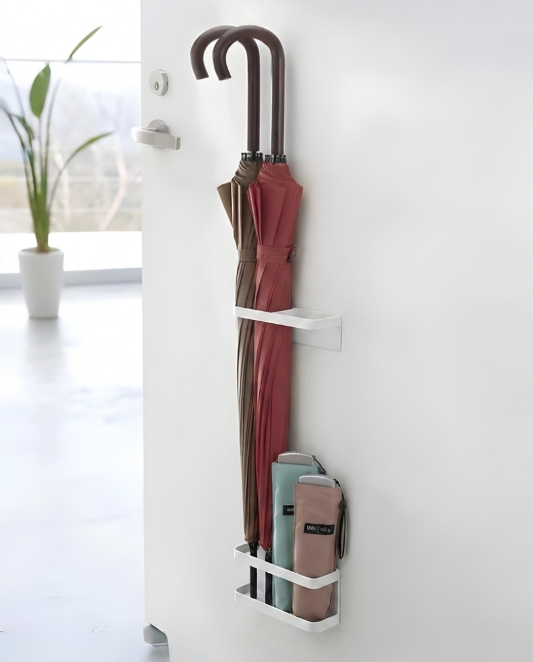 Wall-Mounted Umbrella Stand Black Metal - Magnetic Umbrella Holder for the Entryway, 20 cm