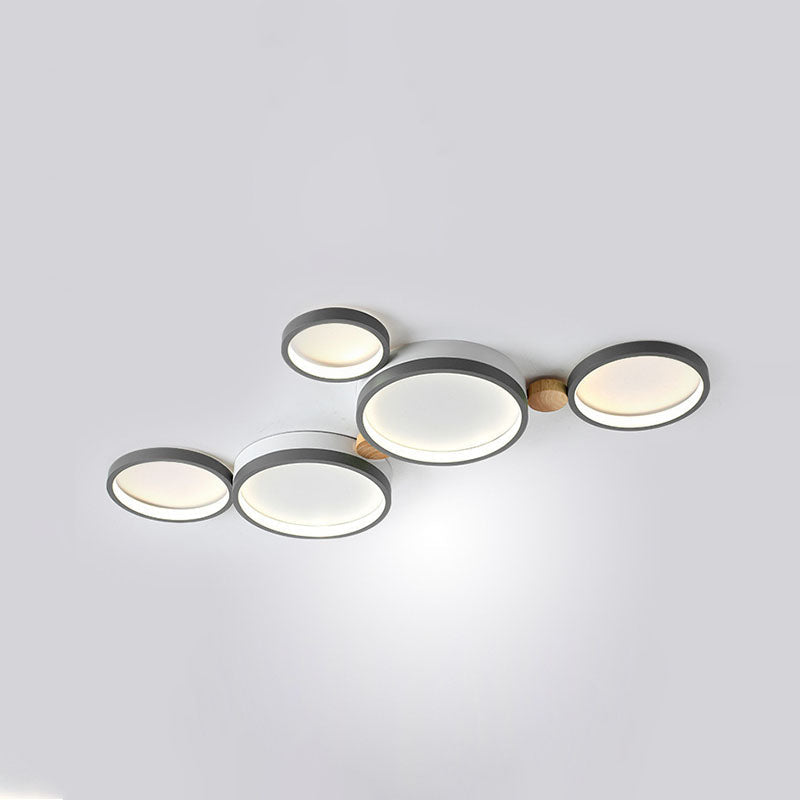 Nordic Round LED Flush Mount Ceiling Light, Wood and Aluminum