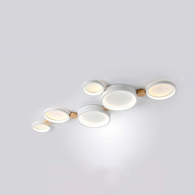 Nordic Round LED Flush Mount Ceiling Light, Wood and Aluminum