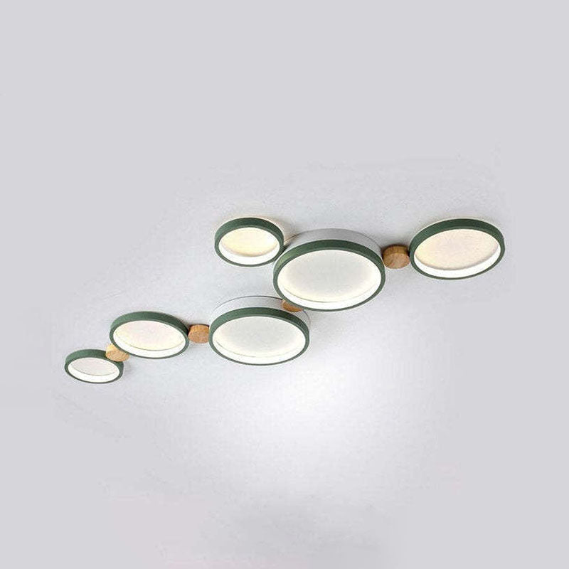 Nordic Round LED Flush Mount Ceiling Light, Wood and Aluminum