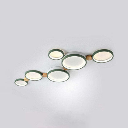 Nordic Round LED Flush Mount Ceiling Light, Wood and Aluminum