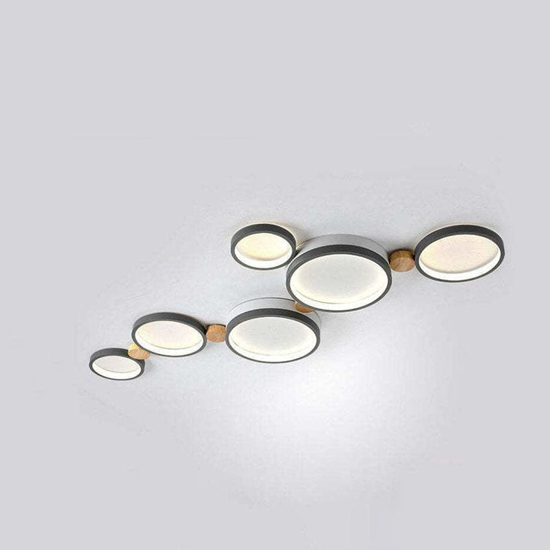 Nordic Round LED Flush Mount Ceiling Light, Wood and Aluminum