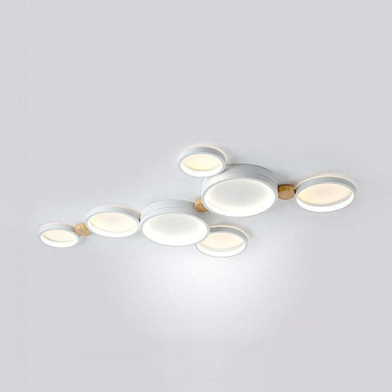 Nordic Round LED Flush Mount Ceiling Light, Wood and Aluminum