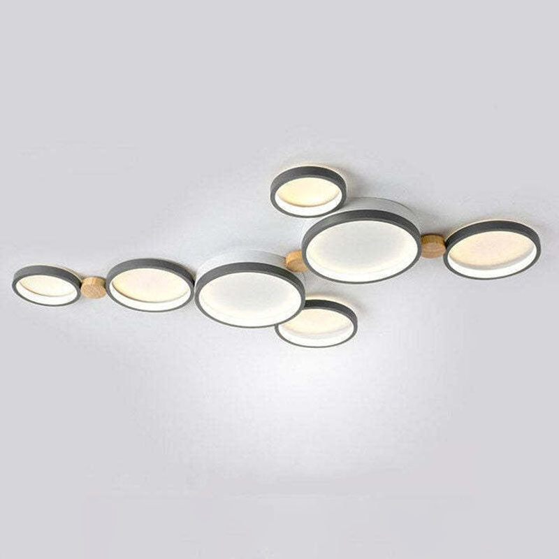 Nordic Round LED Flush Mount Ceiling Light, Wood and Aluminum