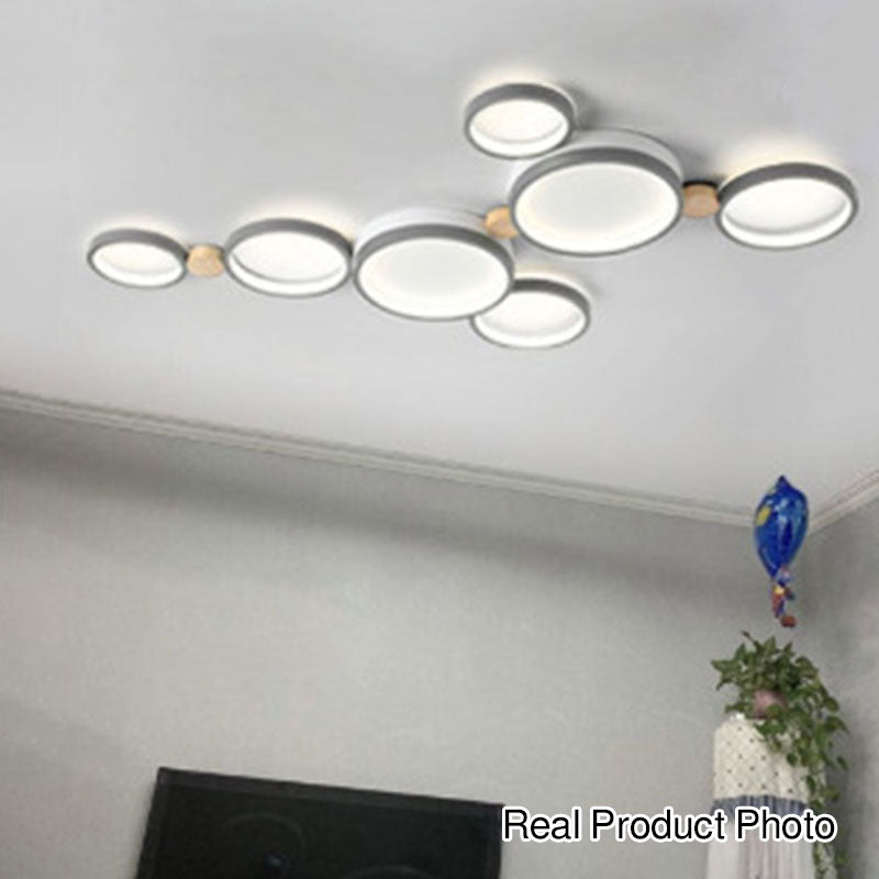 Nordic Round LED Flush Mount Ceiling Light, Wood and Aluminum