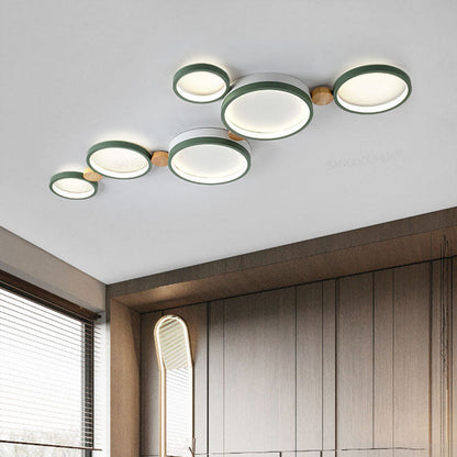 Nordic Round LED Flush Mount Ceiling Light, Wood and Aluminum