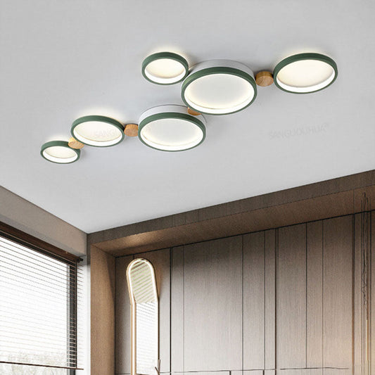 Nordic Round LED Flush Mount Ceiling Light, Wood and Aluminum