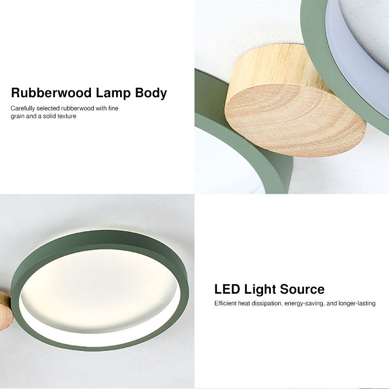 Nordic Round LED Flush Mount Ceiling Light, Wood and Aluminum