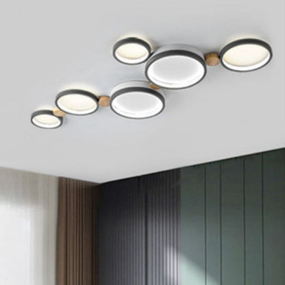 Nordic Round LED Flush Mount Ceiling Light, Wood and Aluminum