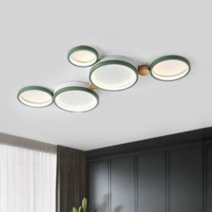 Nordic Round LED Flush Mount Ceiling Light, Wood and Aluminum