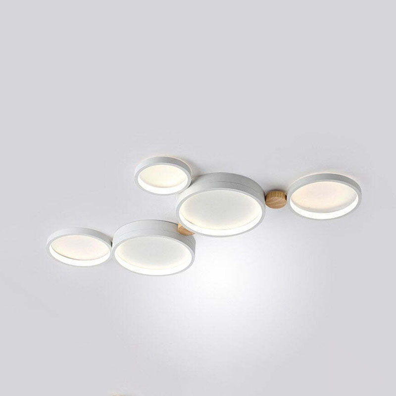 Nordic Round LED Flush Mount Ceiling Light, Wood and Aluminum