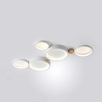 Nordic Round LED Flush Mount Ceiling Light, Wood and Aluminum