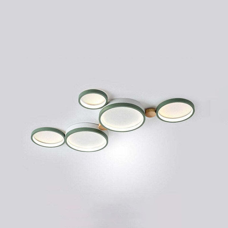 Nordic Round LED Flush Mount Ceiling Light, Wood and Aluminum