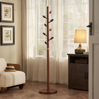 Rubber Wood Coat Rack Tree, Flower Bud Design, 8 Hooks