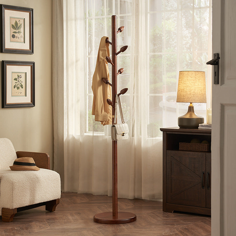 Rubber Wood Coat Rack Tree, Flower Bud Design, 8 Hooks