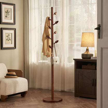 Rubber Wood Coat Rack Tree, Flower Bud Design, 8 Hooks