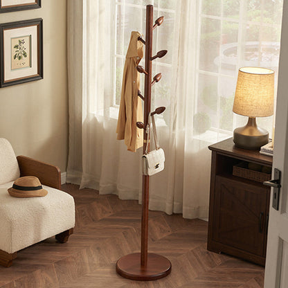 Rubber Wood Coat Rack Tree, Flower Bud Design, 8 Hooks