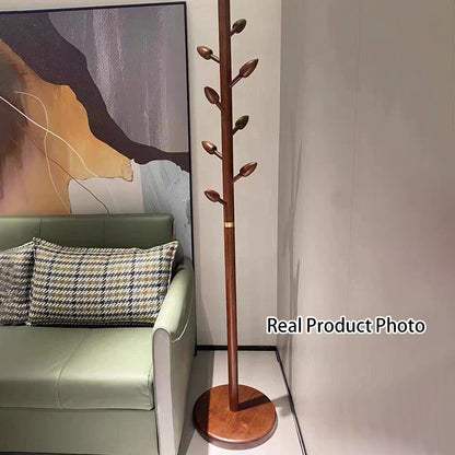 Rubber Wood Coat Rack Tree, Flower Bud Design, 8 Hooks
