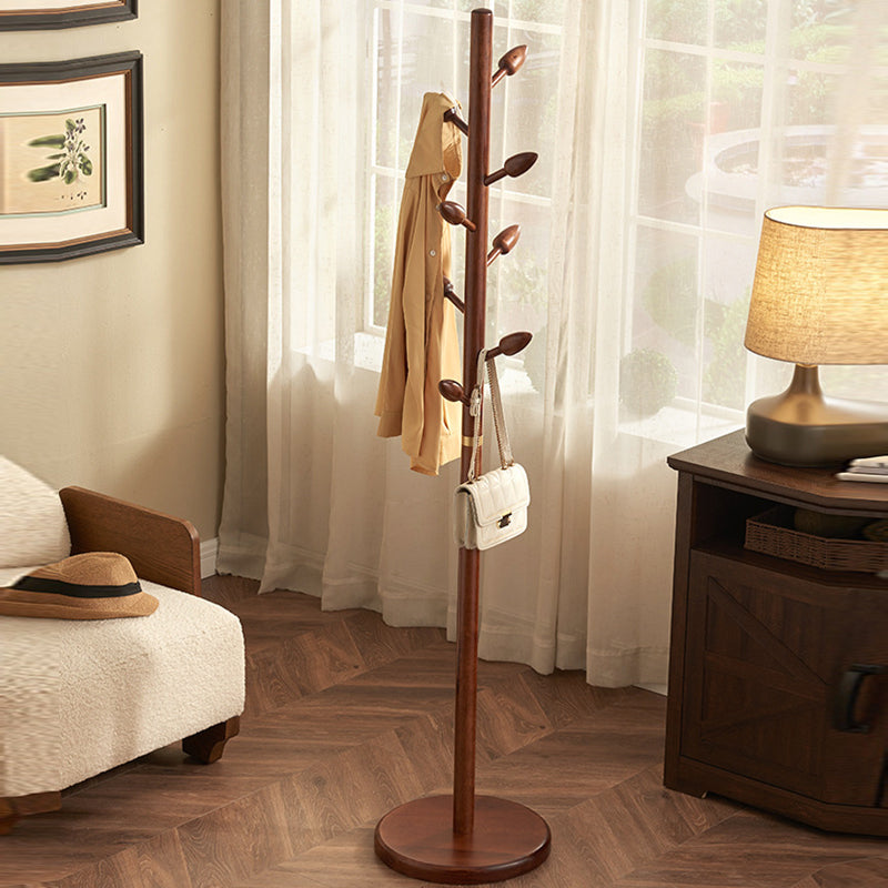 Rubber Wood Coat Rack Tree, Flower Bud Design, 8 Hooks
