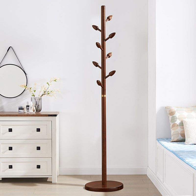 Rubber Wood Coat Rack Tree, Flower Bud Design, 8 Hooks