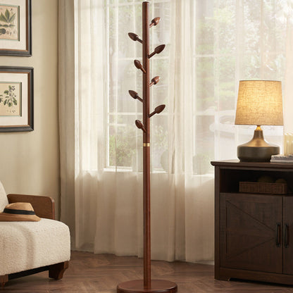 Rubber Wood Coat Rack Tree, Flower Bud Design, 8 Hooks