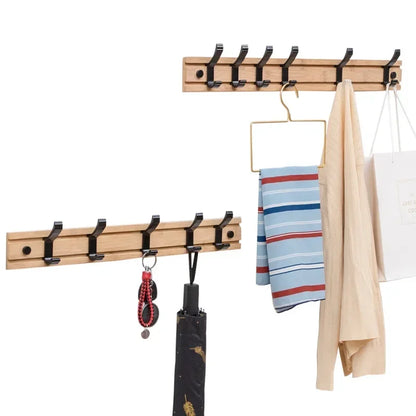 Wall-Mounted Bamboo Coat Rack, Modern Wooden Coat Rack with Aluminum Hooks