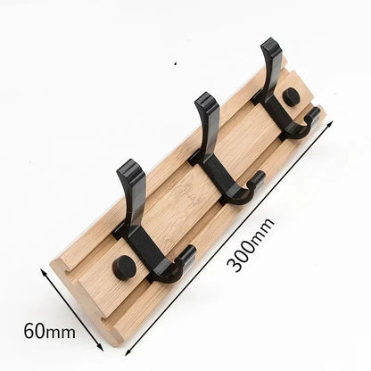 Wall-Mounted Bamboo Coat Rack, Modern Wooden Coat Rack with Aluminum Hooks