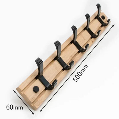 Wall-Mounted Bamboo Coat Rack, Modern Wooden Coat Rack with Aluminum Hooks