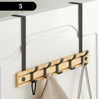 Wall-Mounted Bamboo Coat Rack, Modern Wooden Coat Rack with Aluminum Hooks