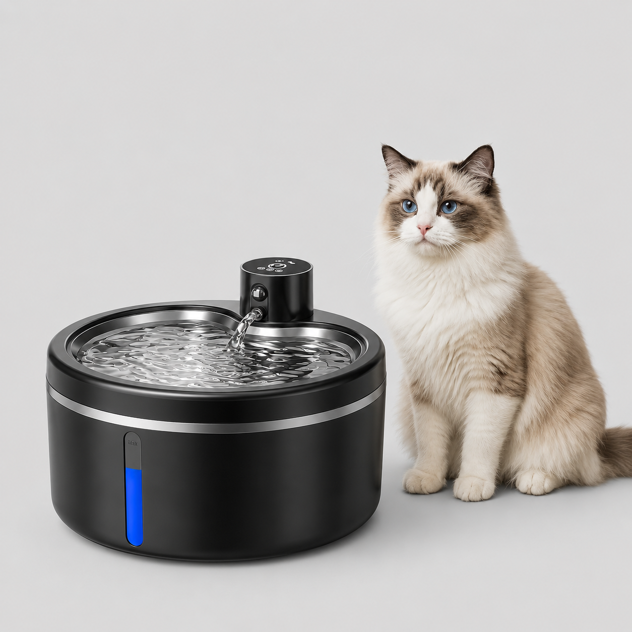 Stainless Steel Pet Water Fountain for Cats & Small Dogs, Battery-Powered with Sensor
