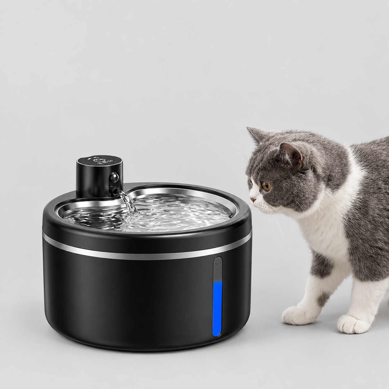 Stainless Steel Pet Water Fountain for Cats & Small Dogs, Battery-Powered with Sensor