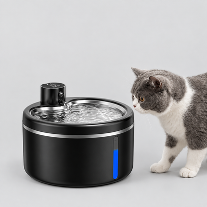 Stainless Steel Pet Water Fountain for Cats & Small Dogs, Battery-Powered with Sensor