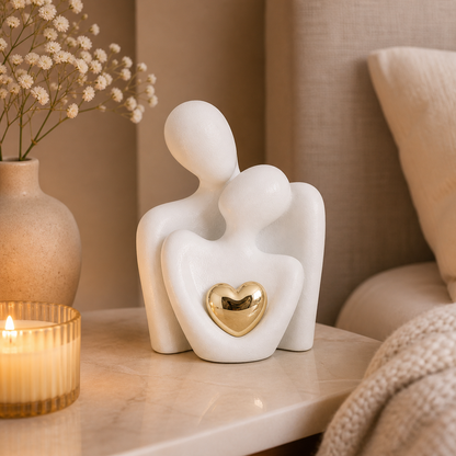MonoHeart Sculpture, Modern Minimalist Ceramic Couple Figurine