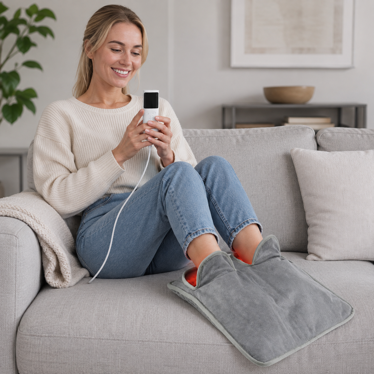 Electric Foot Warmer - Grey, Soft, 9 Heat Settings | KELiving