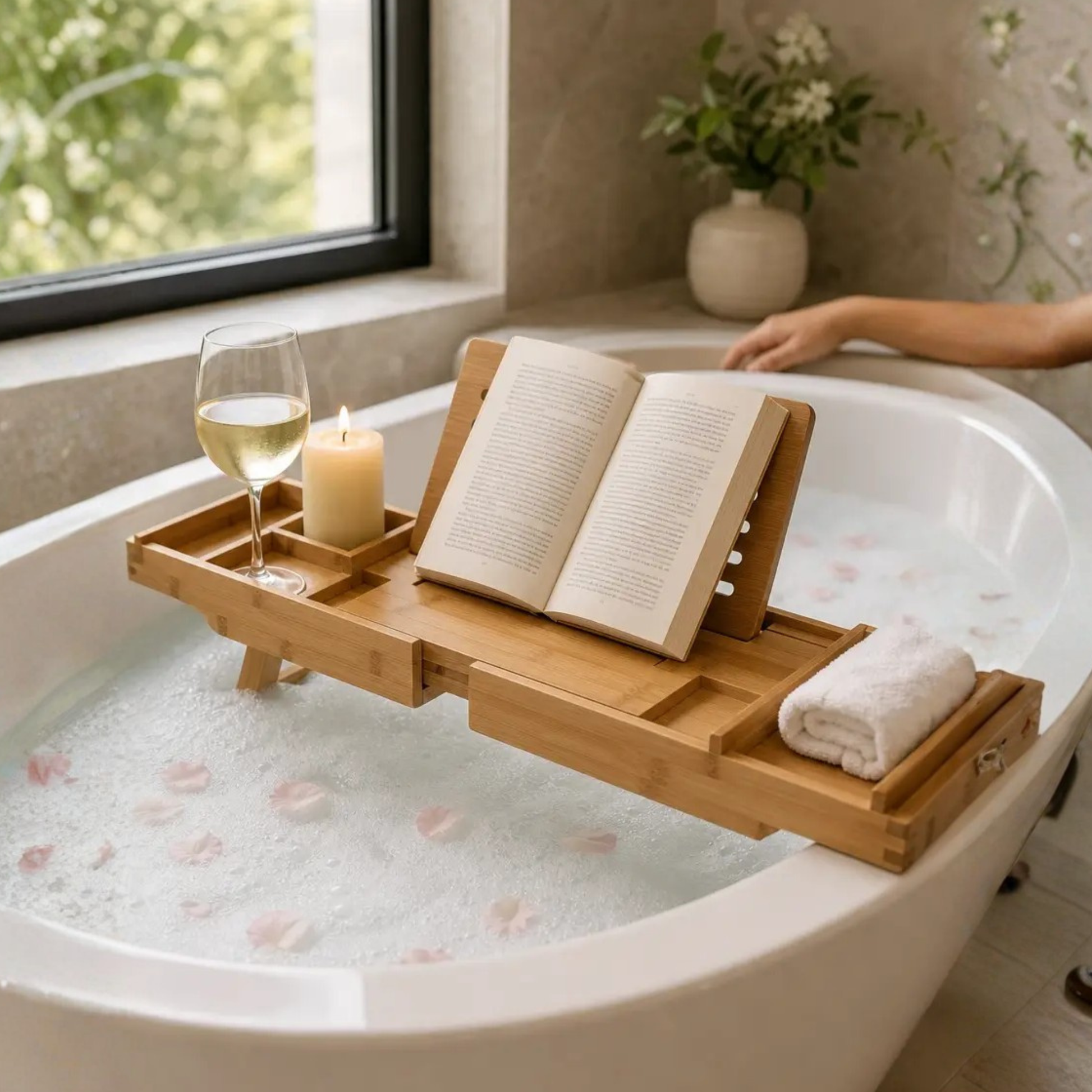 Cleo | Adjustable Bamboo Bath Tray 1