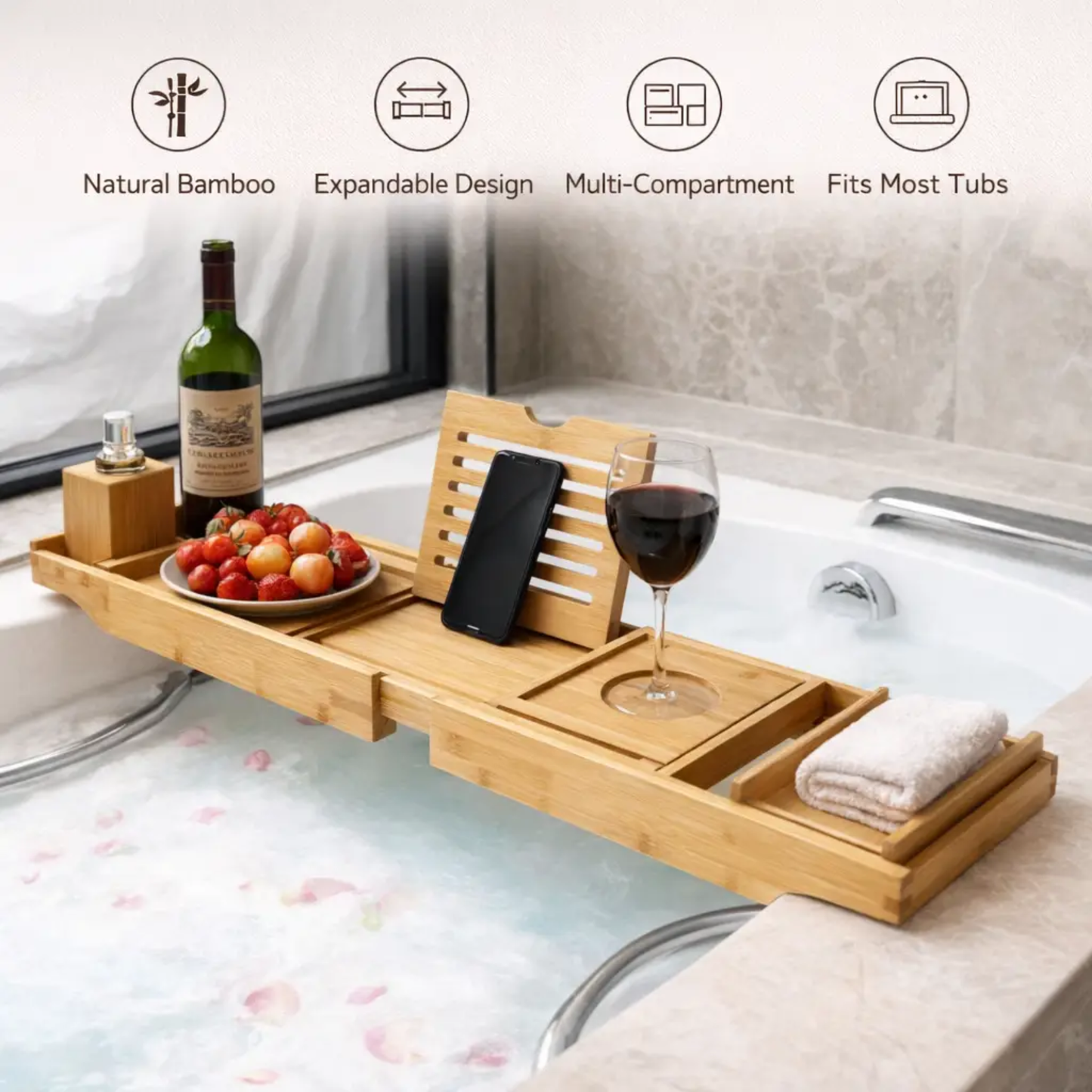Cleo | Adjustable Bamboo Bath Tray 3