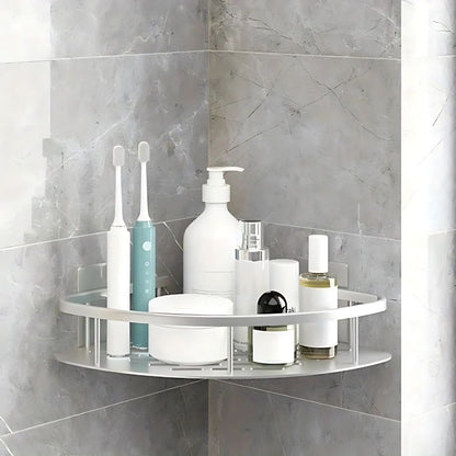 Contemporary aluminium shower caddy | Modern wall-mounted shower organizer with curved design 0