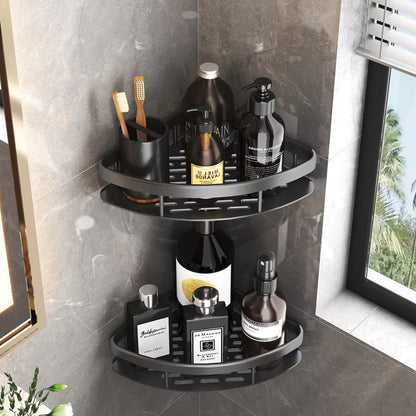 Contemporary aluminium shower caddy | Modern wall-mounted shower organizer with curved design 1