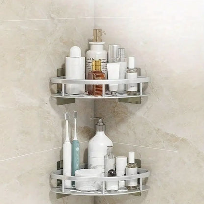 Contemporary aluminium shower caddy | Modern wall-mounted shower organizer with curved design 3