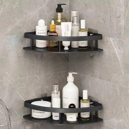 Contemporary aluminium shower caddy | Modern wall-mounted shower organizer with curved design 4