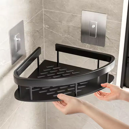 Contemporary aluminium shower caddy | Modern wall-mounted shower organizer with curved design 6
