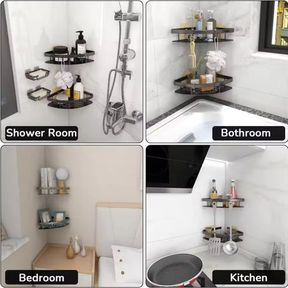 Contemporary aluminium shower caddy | Modern wall-mounted shower organizer with curved design 7