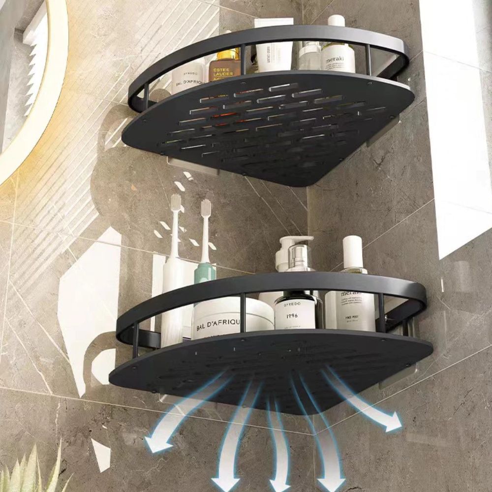Contemporary aluminium shower caddy | Modern wall-mounted shower organizer with curved design 8
