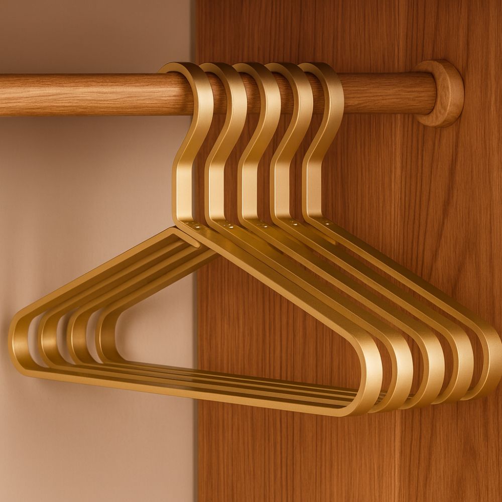 Metal Clothes Hangers, Gold, 45x18 cm, Aluminum, Non-Slip, Set of 4