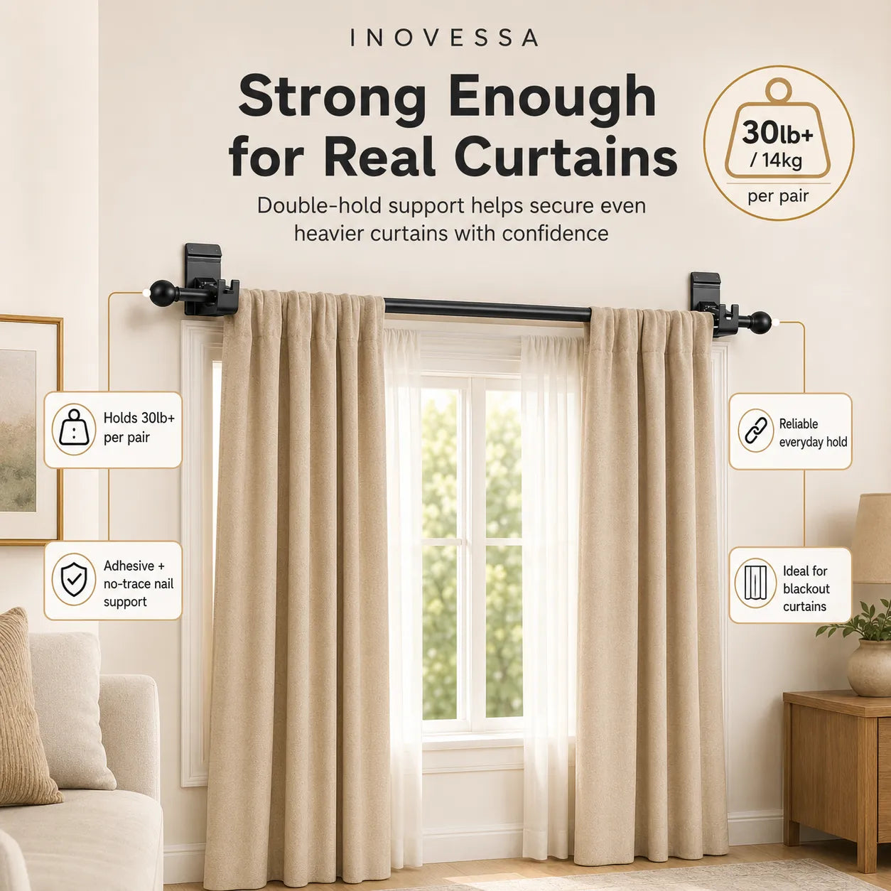 Halden No-Drill Curtain Rod Brackets