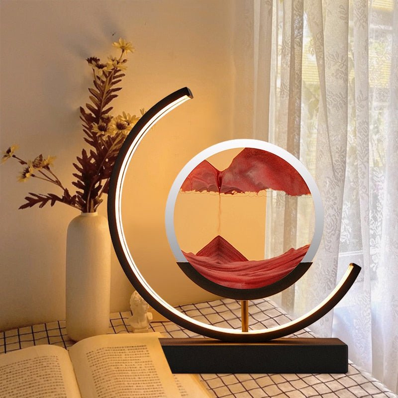 Modern acrylic LED table lamp | Unique rotating sand art bedside light 3