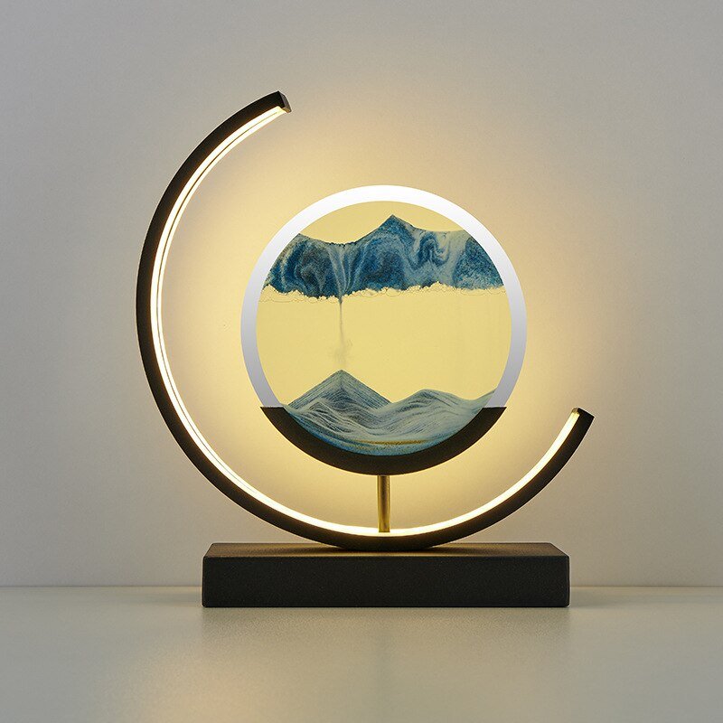 Modern acrylic LED table lamp | Unique rotating sand art bedside light 8