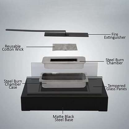 Tabletop Fireplace, Real Flame, Metal and Tempered Glass, Black or White
