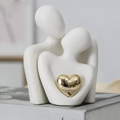 MonoHeart Sculpture, Modern Minimalist Ceramic Couple Figurine