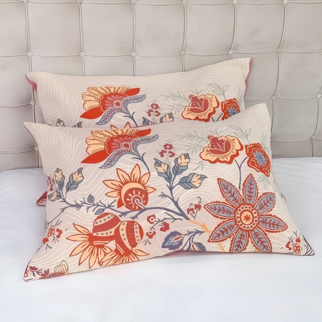 Rustic Floral Boho Pillowcases, 100% Cotton, Set of 2